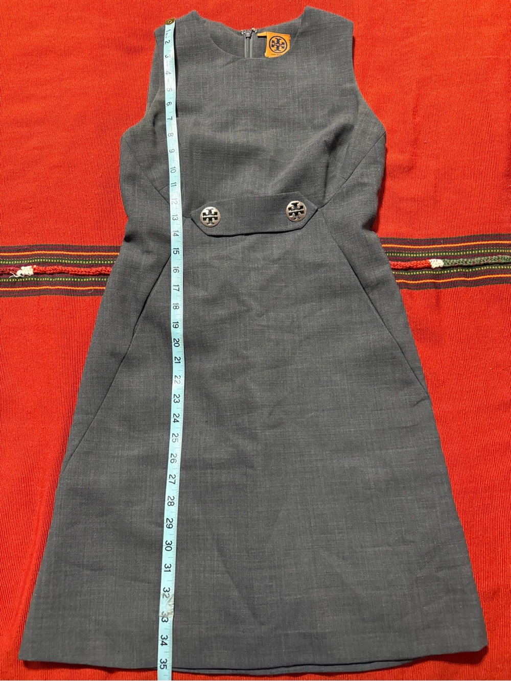 Tory Burch Charcoal Gray Sleeveless Midi Sheath Dress